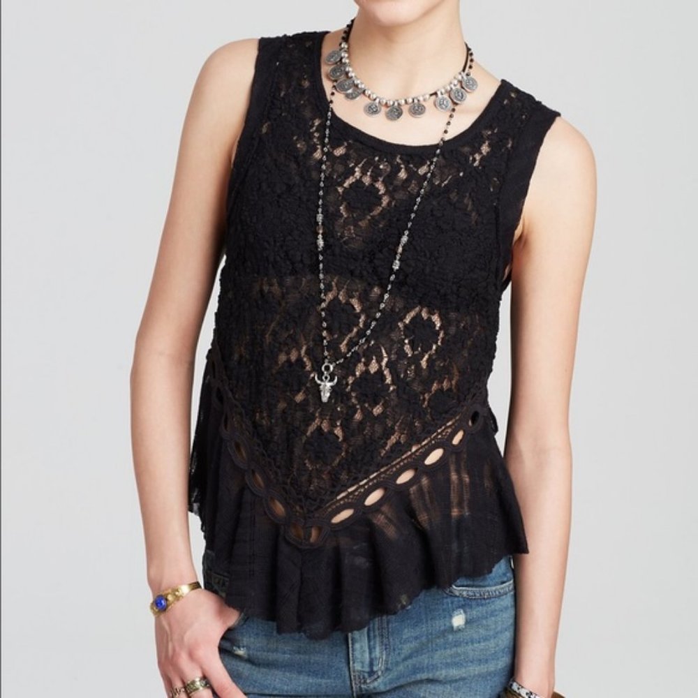 SOLD | Free People Dark Bloom Black Tank Top